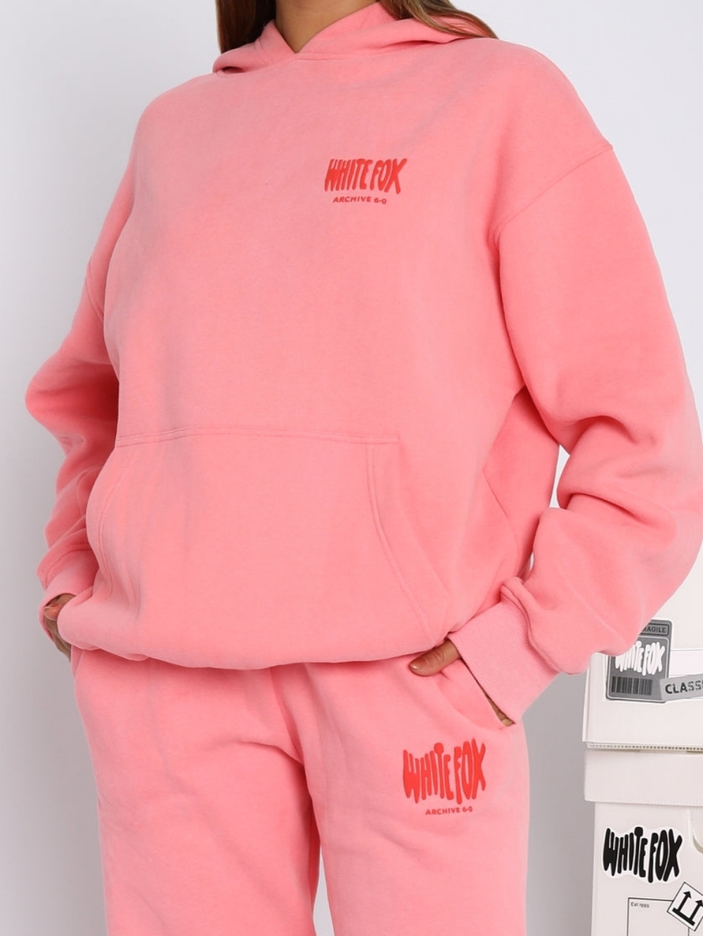 White Fox Pink Logo Hoodie & Sweatpants SET